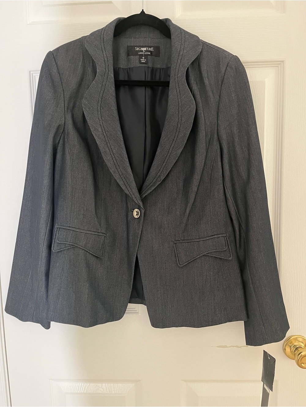 Larry Levine Women's Charcoal Gray Single-Button Blazer
